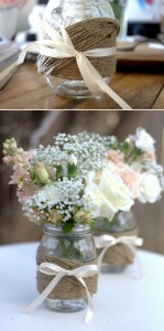 Twine covered mason jar center piece